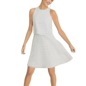 Ann Taylor Gingham Overlay Pleated Sleeveless Dress Sz 12 | Blue / White | EUC